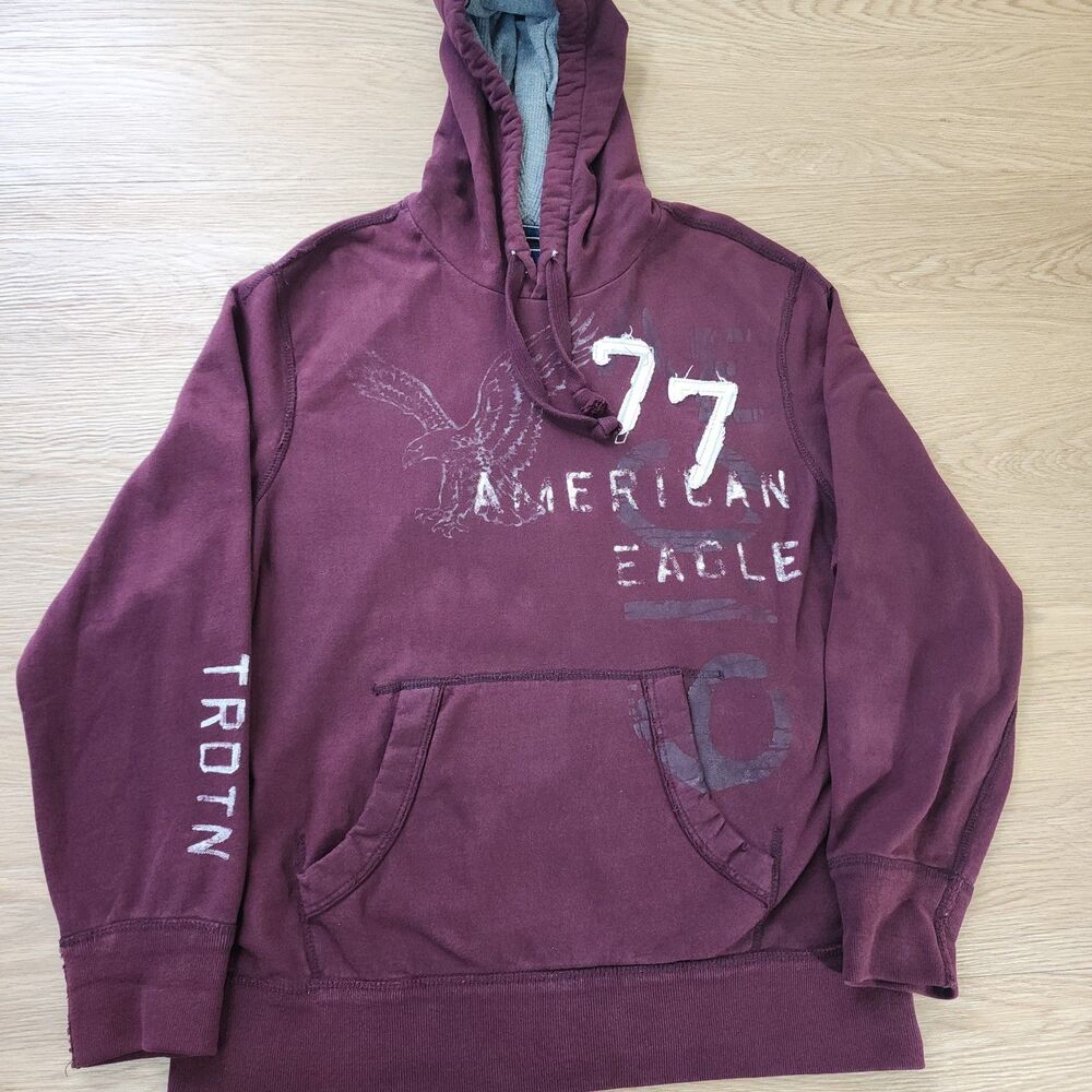 American Eagle Hoodie Mens XL Vtg Y2K Classic Punk Grunge Eagle Embroidered
